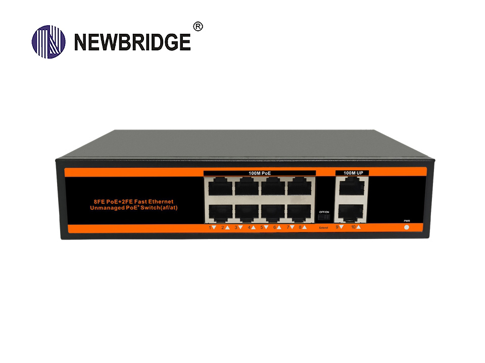 8 Port PoE 10/100Mbps+2 LAN 10_100Mbps 120W power supply ND-MP0820 stantard PoE switch