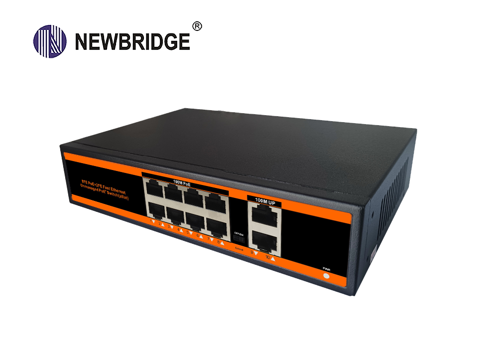 8 Port PoE 10/100Mbps+2 LAN 10_100Mbps 120W power supply ND-MP0820 stantard PoE switch