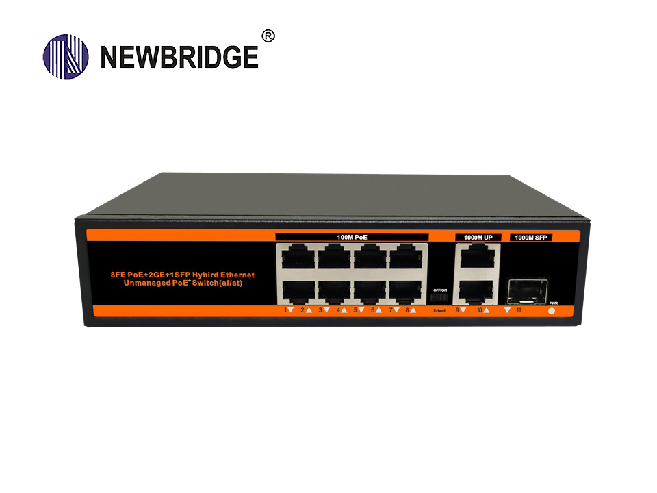 8 prot PoE switch 10/100Mbps+2*1Gbps Lan 1*1Gbps SFP,120W ND-HP0821G standard PoE switch