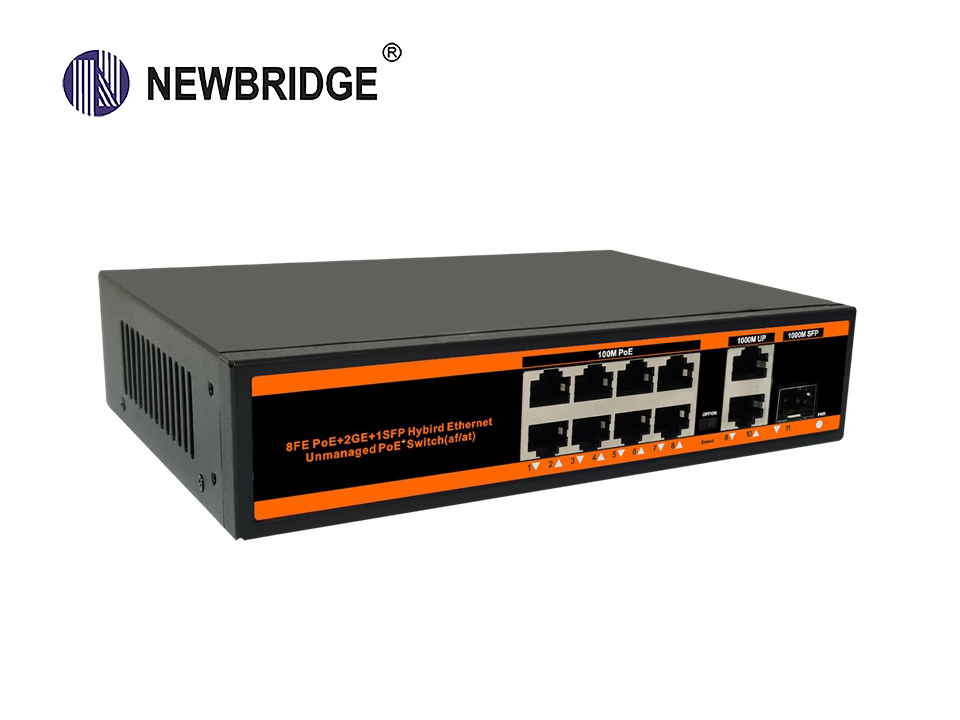8 prot PoE switch 10/100Mbps+2*1Gbps Lan 1*1Gbps SFP,120W ND-HP0821G standard PoE switch