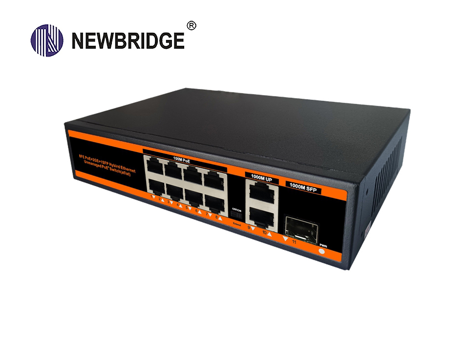 8 prot PoE switch 10/100Mbps+2*1Gbps Lan 1*1Gbps SFP,120W ND-HP0821G standard PoE switch