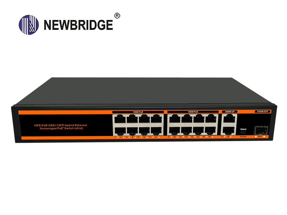 16 port PoE 10/100Mbps+2*1Gbps+1*1Gbps SFP,250W,ND-PS1621G Standard PSE PoE Switch