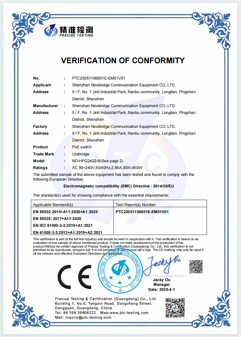 CE-EMC  VERIFICATION OF CONFORMITY